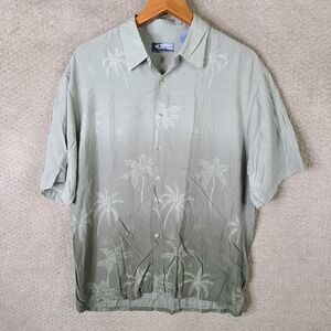 Corsini‎ Shirt Mens Large Green Palm Tree Hawaiian Rayon Button Up Short Sleeve